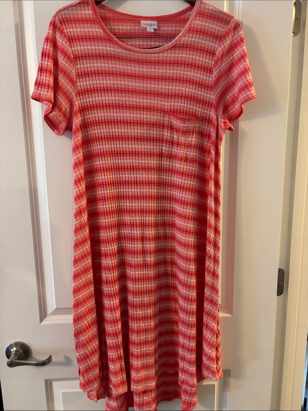 LuLaRoe Pink and Coral Striped Carly Dress